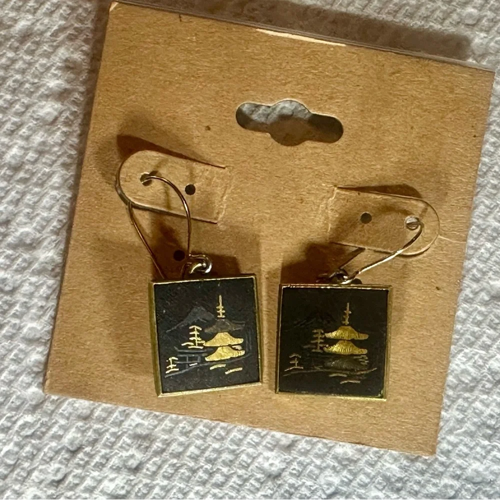 Damascene Japanese earrings. 1940-1980 - Picture 1 of 4